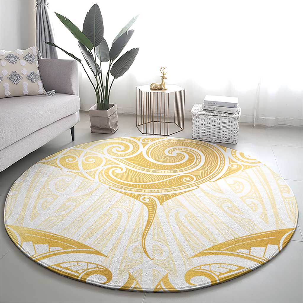 Gold White New Zealand Manta Ray Round Carpet Aotearoa Maori Haehae - Polynesian Pride