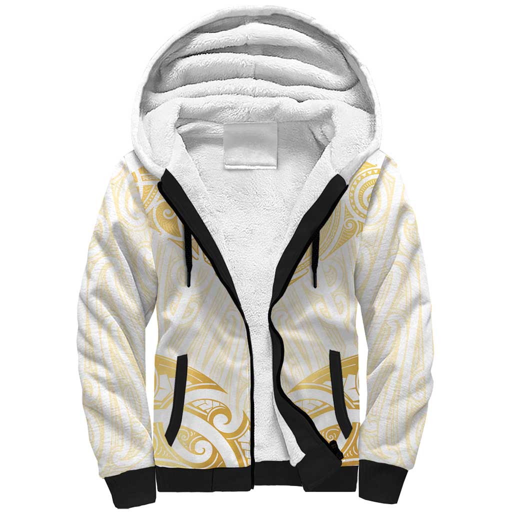 Gold White New Zealand Manta Ray Sherpa Hoodie Aotearoa Maori Haehae - Polynesian Pride