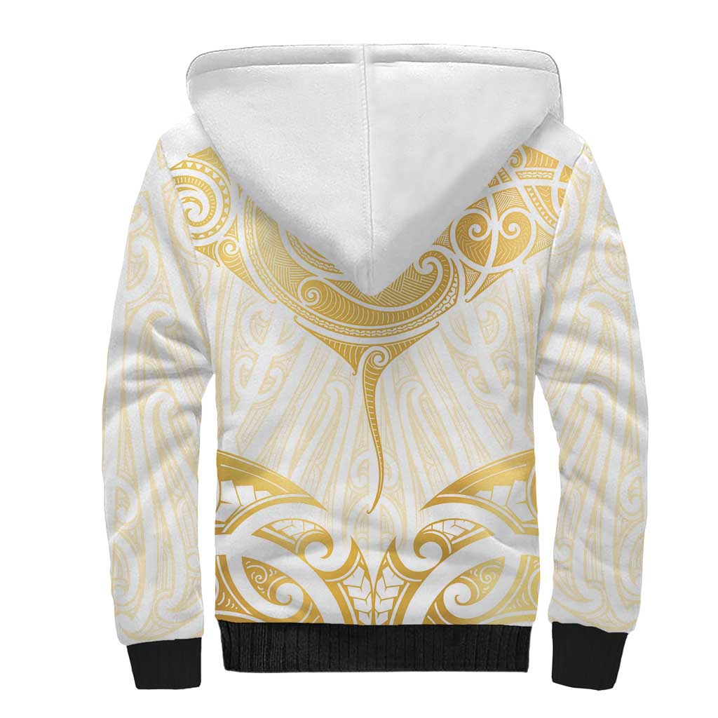 Gold White New Zealand Manta Ray Sherpa Hoodie Aotearoa Maori Haehae - Polynesian Pride