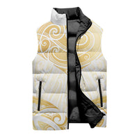 Gold White New Zealand Manta Ray Sleeveless Puffer Jacket Aotearoa Maori Haehae - Polynesian Pride