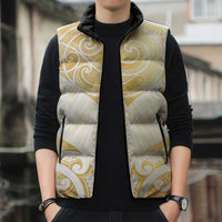 Gold White New Zealand Manta Ray Sleeveless Puffer Jacket Aotearoa Maori Haehae - Polynesian Pride