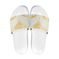 Gold White New Zealand Manta Ray Slide Sandals Aotearoa Maori Haehae - Polynesian Pride