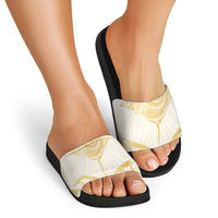 Gold White New Zealand Manta Ray Slide Sandals Aotearoa Maori Haehae - Polynesian Pride