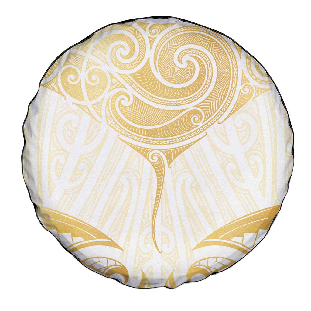 Gold White New Zealand Manta Ray Spare Tire Cover Aotearoa Maori Haehae - Polynesian Pride