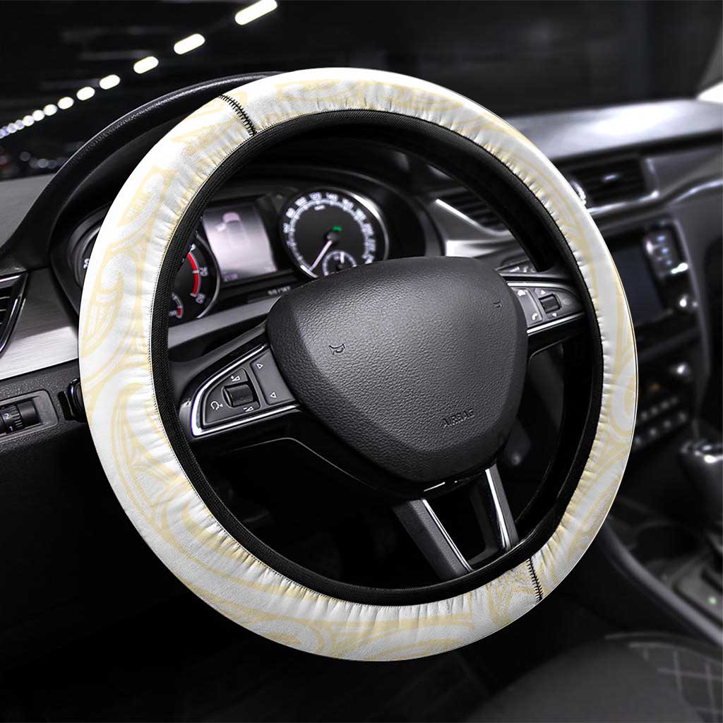 Gold White New Zealand Manta Ray Steering Wheel Cover Aotearoa Maori Haehae - Polynesian Pride