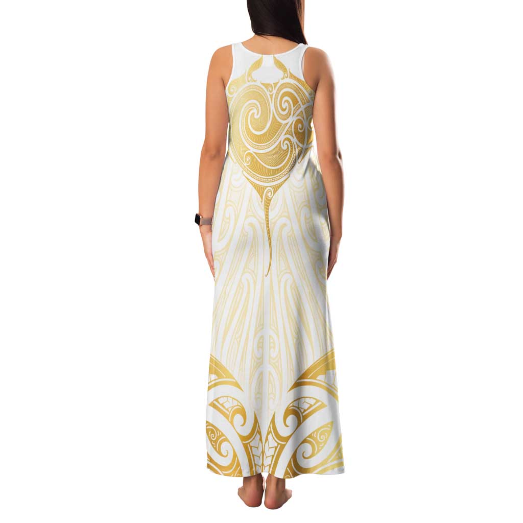 Gold White New Zealand Manta Ray Tank Maxi Dress Aotearoa Maori Haehae - Polynesian Pride