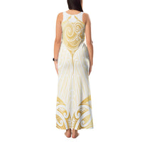 Gold White New Zealand Manta Ray Tank Maxi Dress Aotearoa Maori Haehae - Polynesian Pride