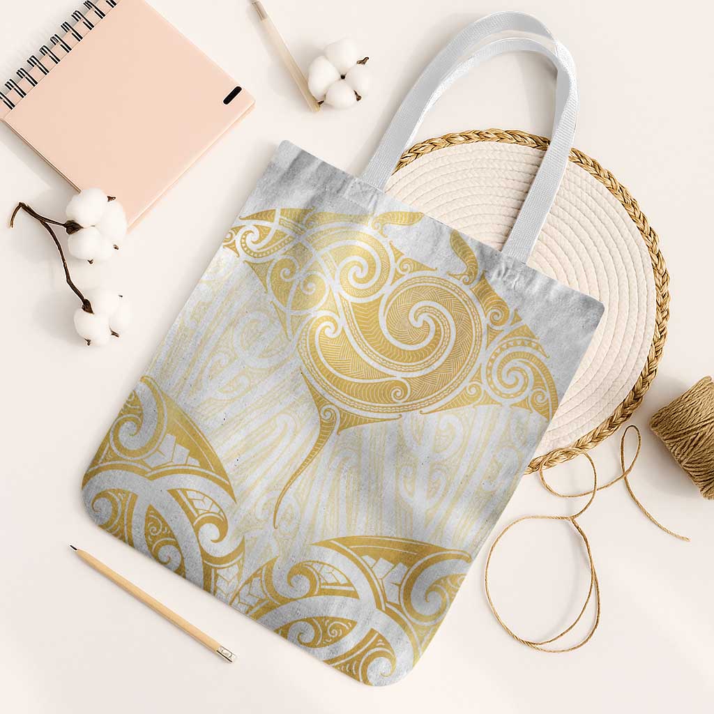 Gold White New Zealand Manta Ray Tote Bag Aotearoa Maori Haehae - Polynesian Pride