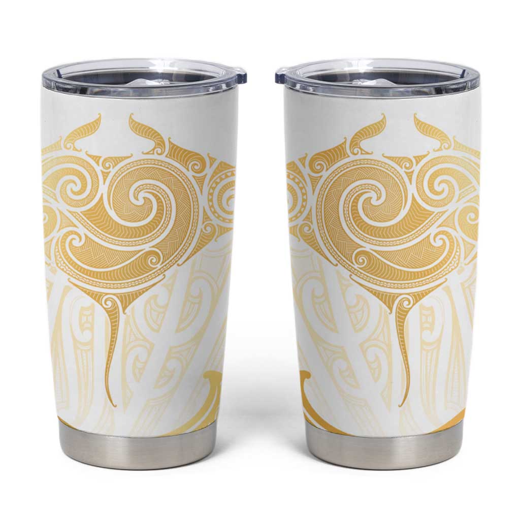 Gold White New Zealand Manta Ray Tumbler Cup Aotearoa Maori Haehae - Polynesian Pride