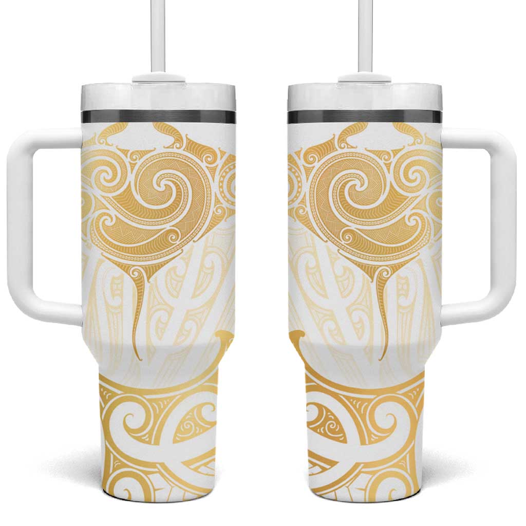 Gold White New Zealand Manta Ray Tumbler With Handle Aotearoa Maori Haehae - Polynesian Pride