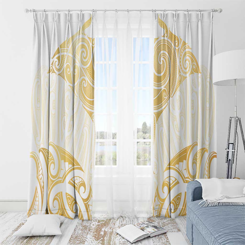 Gold White New Zealand Manta Ray Window Curtain Aotearoa Maori Haehae - Polynesian Pride