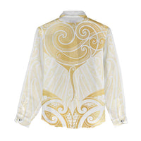 Gold White New Zealand Manta Ray Women Casual Shirt Aotearoa Maori Haehae - Polynesian Pride