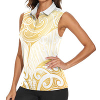 Gold White New Zealand Manta Ray Women Sleeveless Polo Shirt Aotearoa Maori Haehae - Polynesian Pride