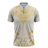 Gold White New Zealand Manta Ray Zipper Polo Shirt Aotearoa Maori Haehae - Polynesian Pride