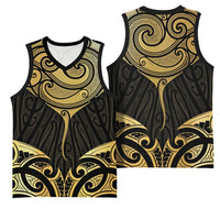Gold Black New Zealand Manta Ray Basketball Jersey Aotearoa Maori Haehae - Polynesian Pride