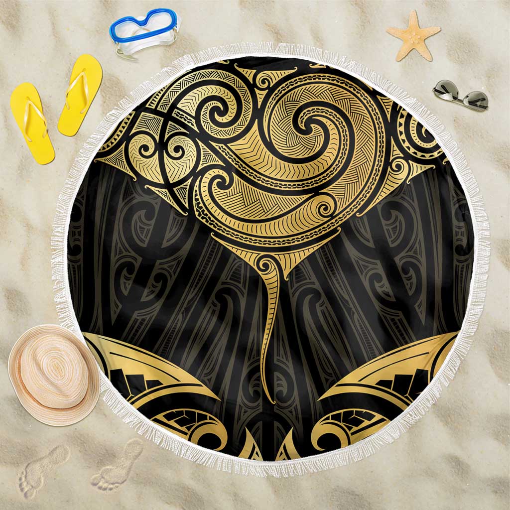 Gold Black New Zealand Manta Ray Beach Blanket Aotearoa Maori Haehae - Polynesian Pride