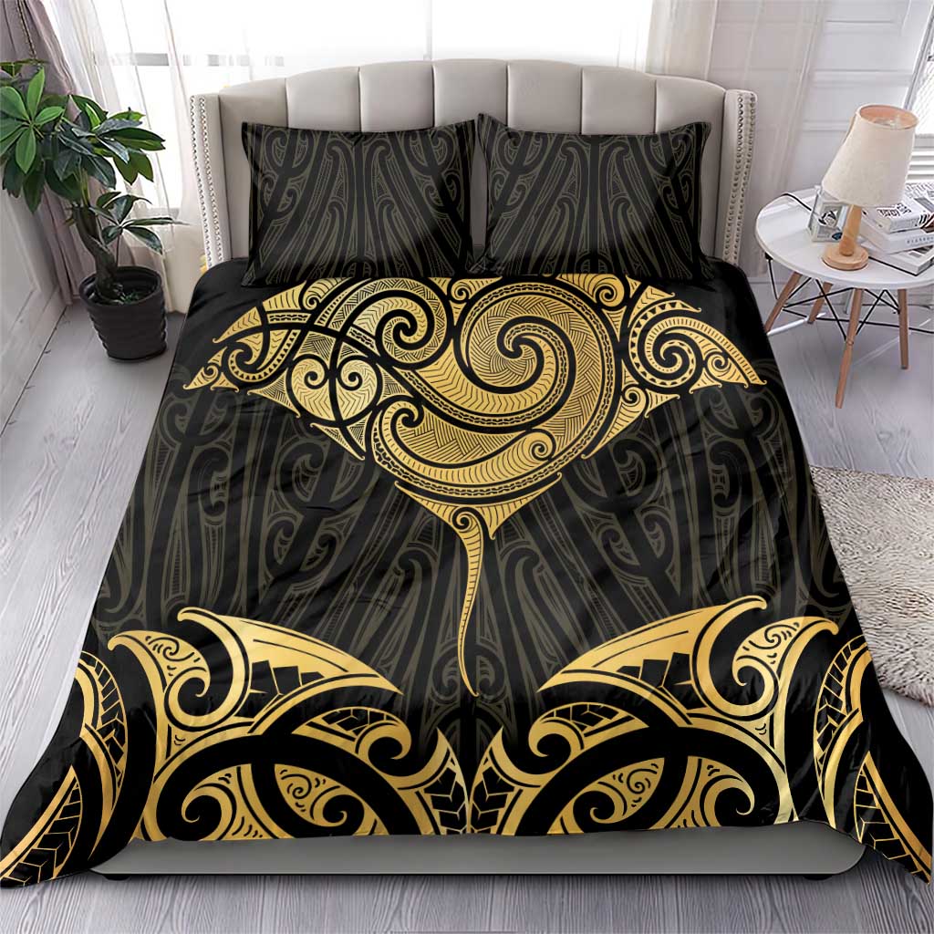 Gold Black New Zealand Manta Ray Bedding Set Aotearoa Maori Haehae - Polynesian Pride