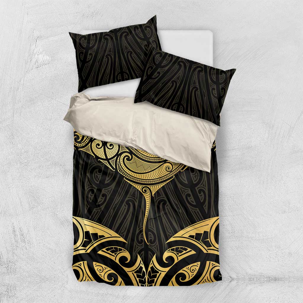 Gold Black New Zealand Manta Ray Bedding Set Aotearoa Maori Haehae - Polynesian Pride