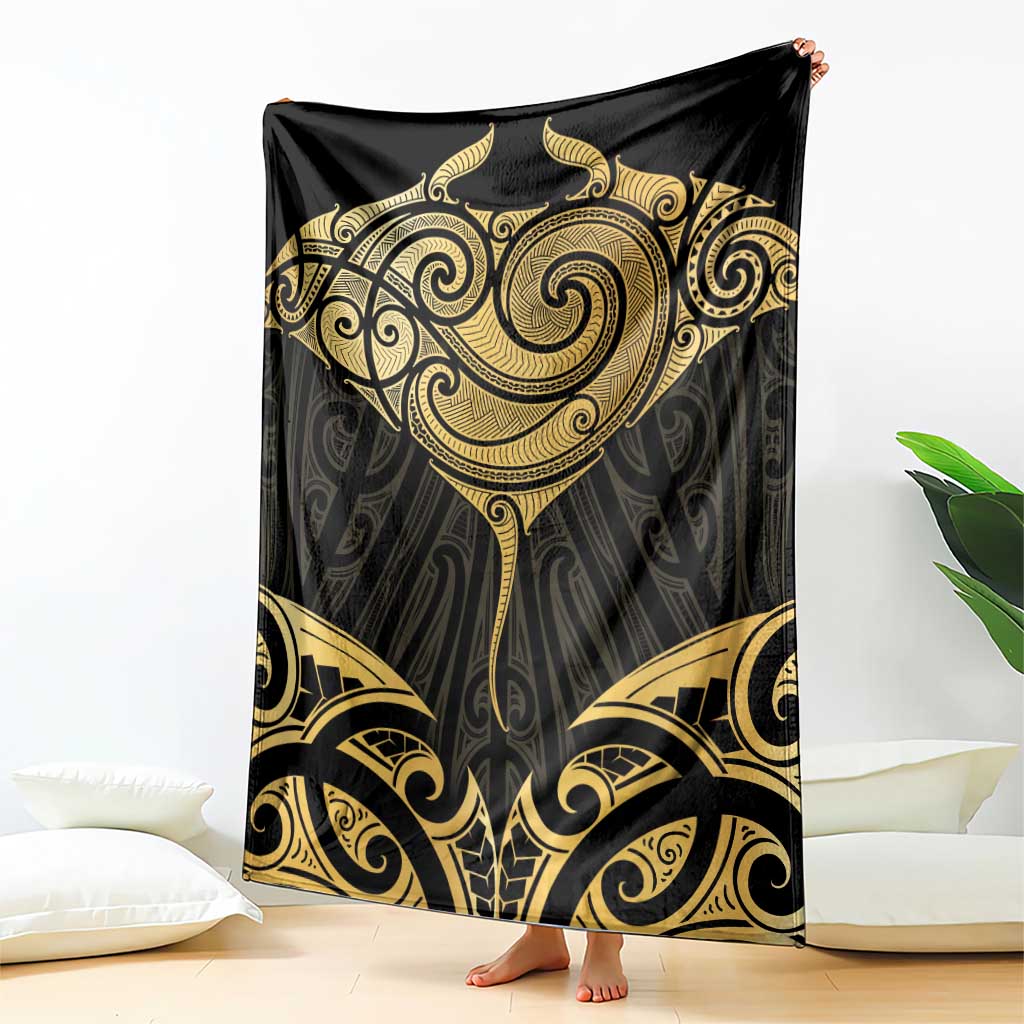Gold Black New Zealand Manta Ray Blanket Aotearoa Maori Haehae - Polynesian Pride
