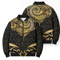 Gold Black New Zealand Manta Ray Bomber Puffer Jacket Aotearoa Maori Haehae - Polynesian Pride