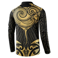 Gold Black New Zealand Manta Ray Button Sweatshirt Aotearoa Maori Haehae - Polynesian Pride