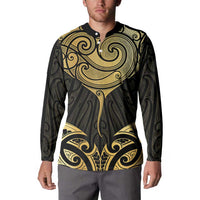 Gold Black New Zealand Manta Ray Button Sweatshirt Aotearoa Maori Haehae - Polynesian Pride