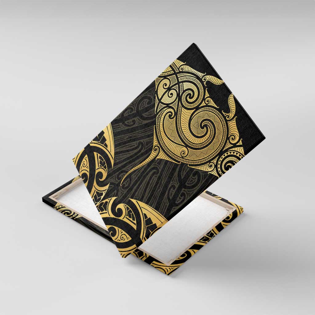 Gold Black New Zealand Manta Ray Canvas Wall Art Aotearoa Maori Haehae - Polynesian Pride