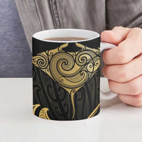 Gold Black New Zealand Manta Ray Ceramic Mug Aotearoa Maori Haehae - Polynesian Pride
