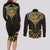 Gold Black New Zealand Manta Ray Couples Matching Long Sleeve Bodycon Dress and Long Sleeve Button Shirt Aotearoa Maori Haehae - Polynesian Pride