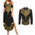 Gold Black New Zealand Manta Ray Couples Matching Summer Maxi Dress and Long Sleeve Button Shirt Aotearoa Maori Haehae - Polynesian Pride