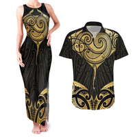Gold Black New Zealand Manta Ray Couples Matching Tank Maxi Dress and Hawaiian Shirt Aotearoa Maori Haehae - Polynesian Pride
