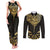 Gold Black New Zealand Manta Ray Couples Matching Tank Maxi Dress and Long Sleeve Button Shirt Aotearoa Maori Haehae - Polynesian Pride