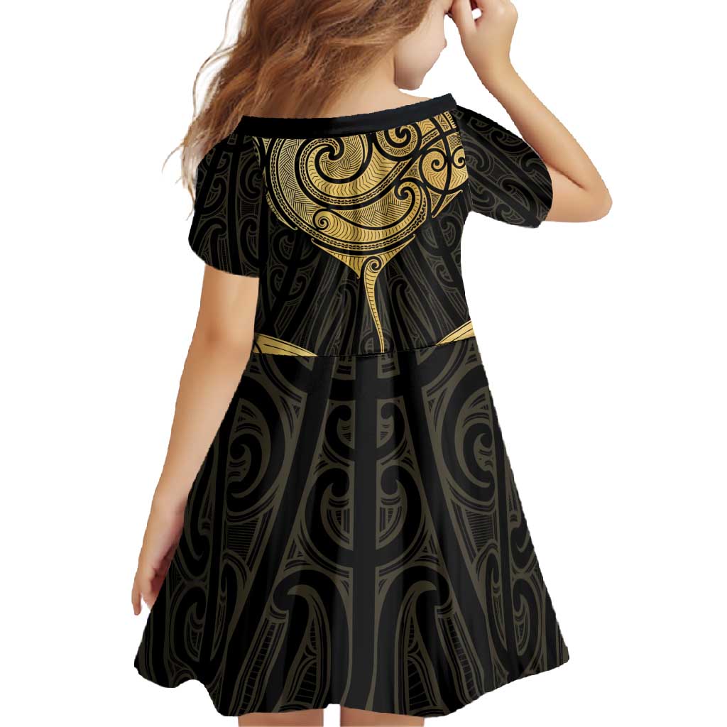 Gold Black New Zealand Manta Ray Family Matching Long Sleeve Bodycon Dress and Hawaiian Shirt Aotearoa Maori Haehae - Polynesian Pride