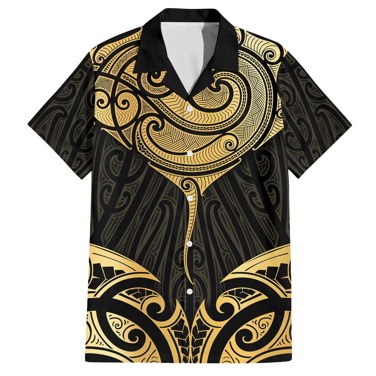 Gold Black New Zealand Manta Ray Family Matching Off The Shoulder Long Sleeve Dress and Hawaiian Shirt Aotearoa Maori Haehae - Polynesian Pride