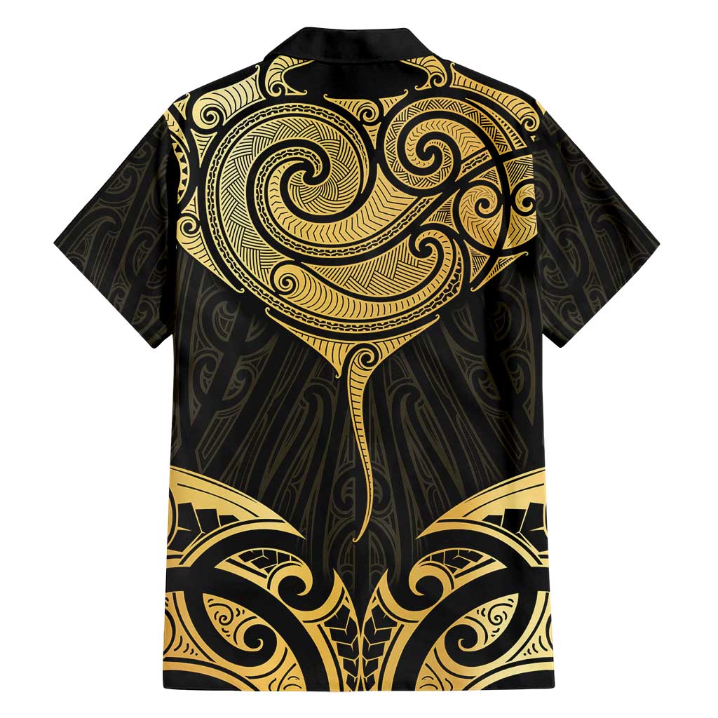 Gold Black New Zealand Manta Ray Family Matching Off Shoulder Maxi Dress and Hawaiian Shirt Aotearoa Maori Haehae - Polynesian Pride