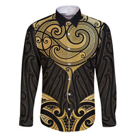 Gold Black New Zealand Manta Ray Family Matching Off Shoulder Maxi Dress and Hawaiian Shirt Aotearoa Maori Haehae - Polynesian Pride