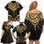 Gold Black New Zealand Manta Ray Family Matching Off Shoulder Short Dress and Hawaiian Shirt Aotearoa Maori Haehae - Polynesian Pride