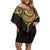 Gold Black New Zealand Manta Ray Family Matching Off Shoulder Short Dress and Hawaiian Shirt Aotearoa Maori Haehae - Polynesian Pride