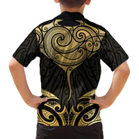 Gold Black New Zealand Manta Ray Family Matching Puletasi and Hawaiian Shirt Aotearoa Maori Haehae LT14 - Polynesian Pride