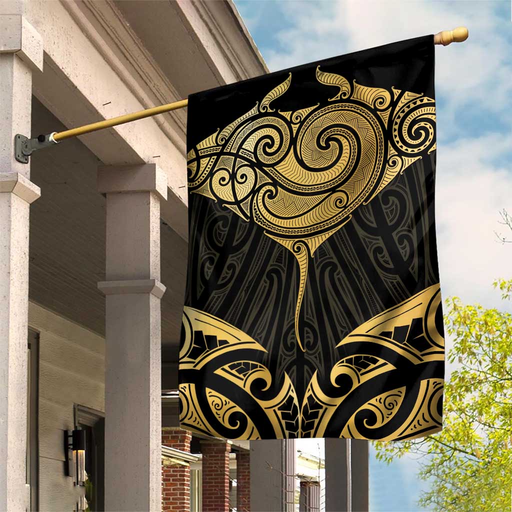 Gold Black New Zealand Manta Ray Garden Flag Aotearoa Maori Haehae - Polynesian Pride