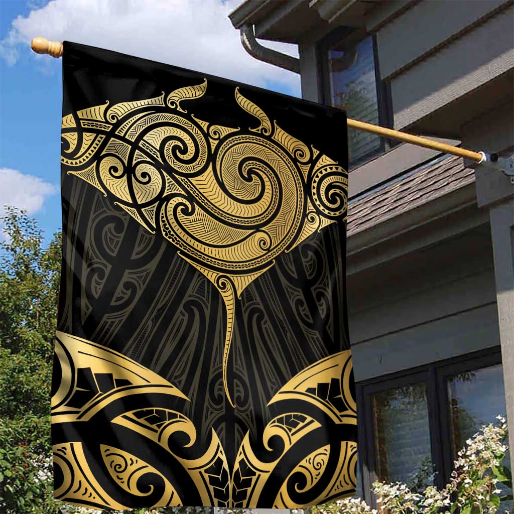 Gold Black New Zealand Manta Ray Garden Flag Aotearoa Maori Haehae - Polynesian Pride