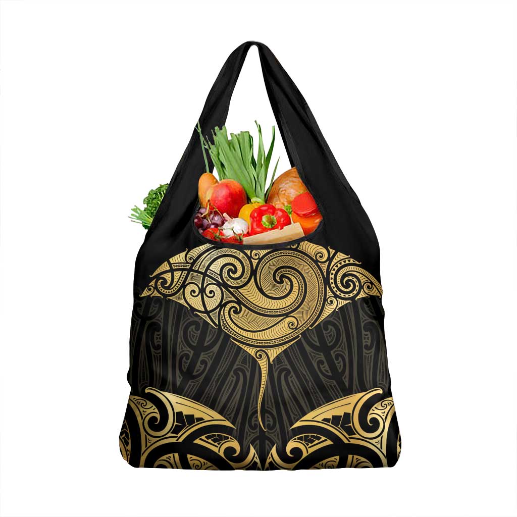 Gold Black New Zealand Manta Ray Grocery Bag Aotearoa Maori Haehae - Polynesian Pride