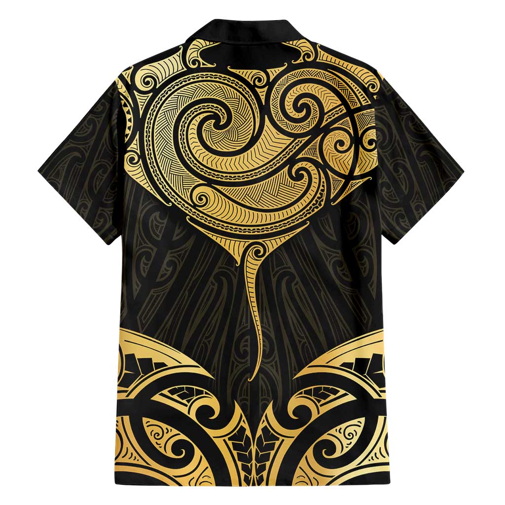 Gold Black New Zealand Manta Ray Hawaiian Shirt Aotearoa Maori Haehae - Polynesian Pride