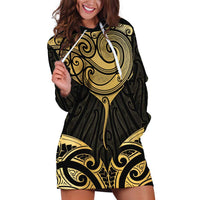 Gold Black New Zealand Manta Ray Hoodie Dress Aotearoa Maori Haehae - Polynesian Pride