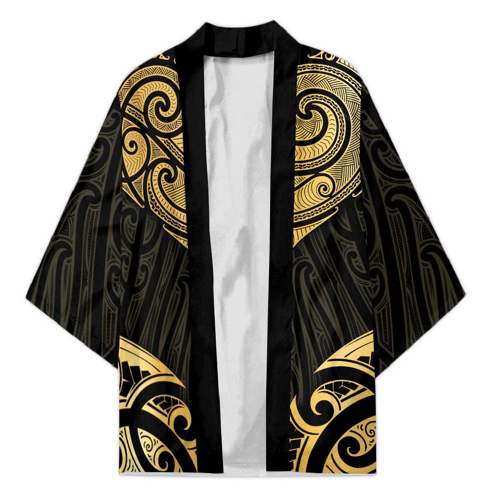 Gold Black New Zealand Manta Ray Kimono Aotearoa Maori Haehae - Polynesian Pride