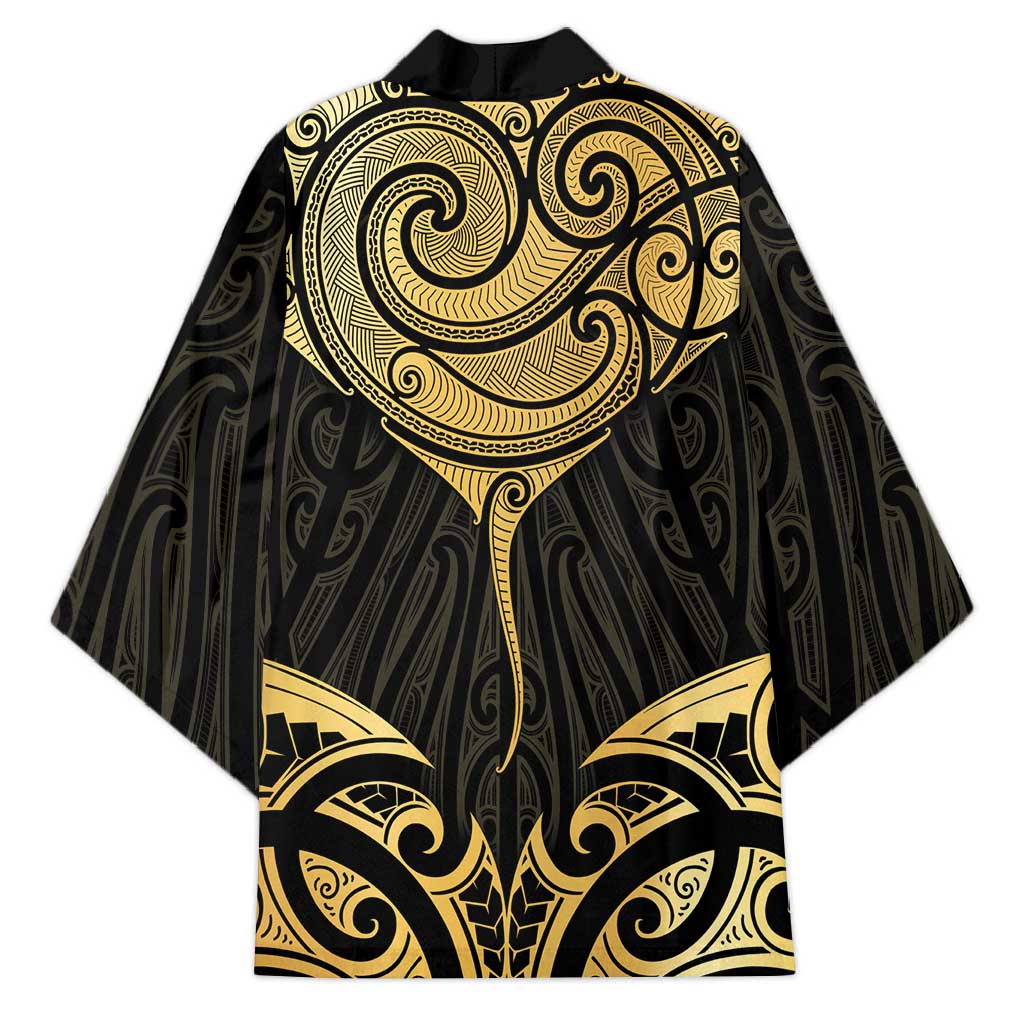 Gold Black New Zealand Manta Ray Kimono Aotearoa Maori Haehae - Polynesian Pride