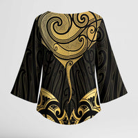 Gold Black New Zealand Manta Ray Kimono Sleeve Blouse Aotearoa Maori Haehae - Polynesian Pride