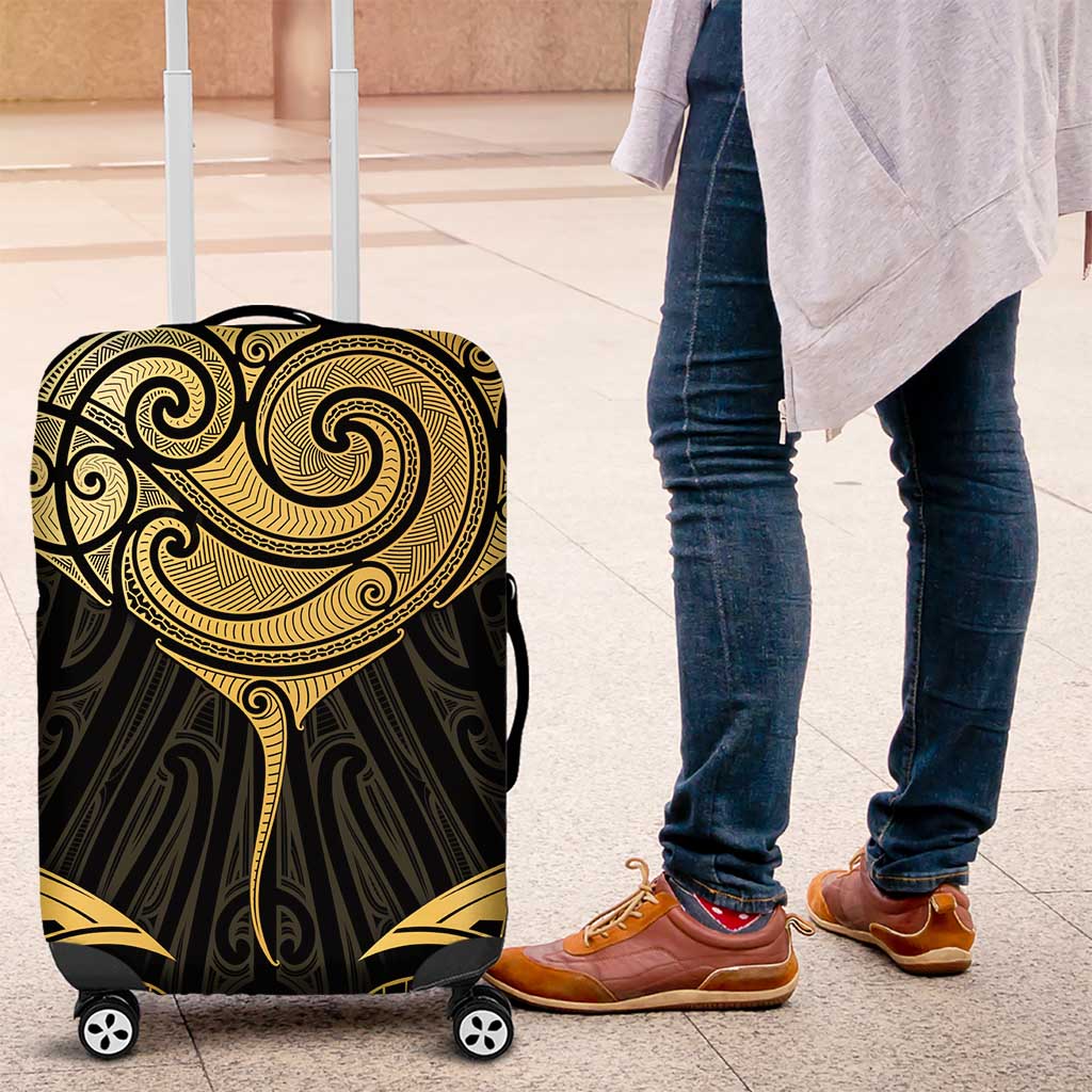 Gold Black New Zealand Manta Ray Luggage Cover Aotearoa Maori Haehae - Polynesian Pride