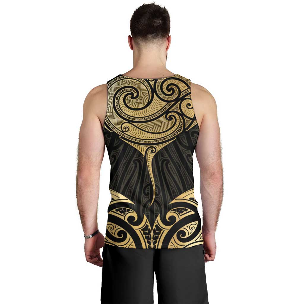 Gold Black New Zealand Manta Ray Men Tank Top Aotearoa Maori Haehae - Polynesian Pride