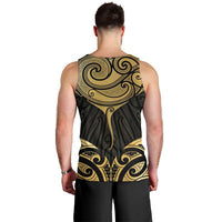 Gold Black New Zealand Manta Ray Men Tank Top Aotearoa Maori Haehae - Polynesian Pride